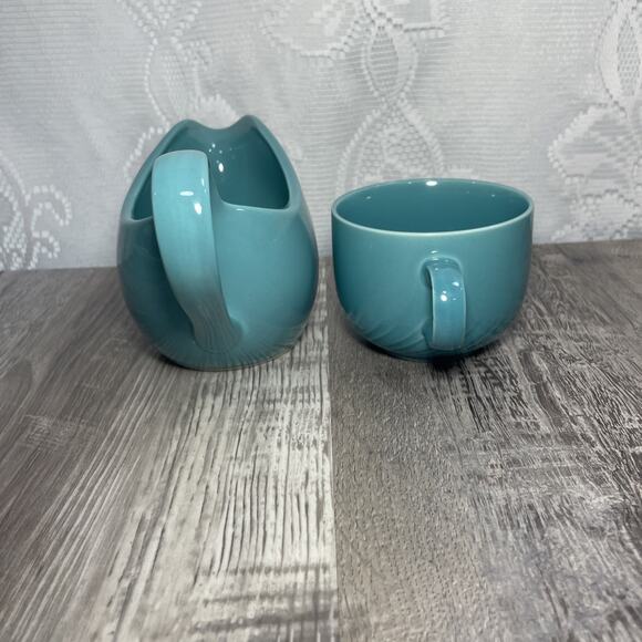 Mervyns Japan Gravy Boat Dish Teal Blue & Small Cup Mug Vintage - Picture 15 of 16